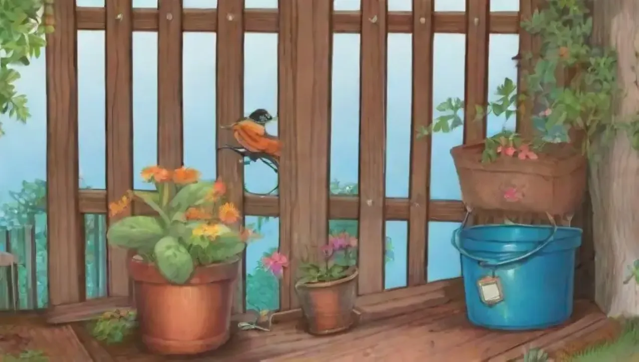 Un fondo vibrante de un jardín verde con trampas para plagas y una atmósfera natural equilibrada
