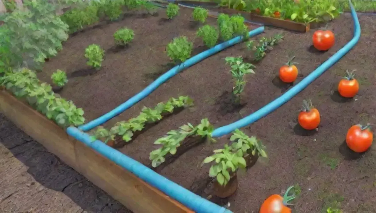 Un jardín urbano vibrante con hojas verdes, verduras coloridas y un cuidador feliz