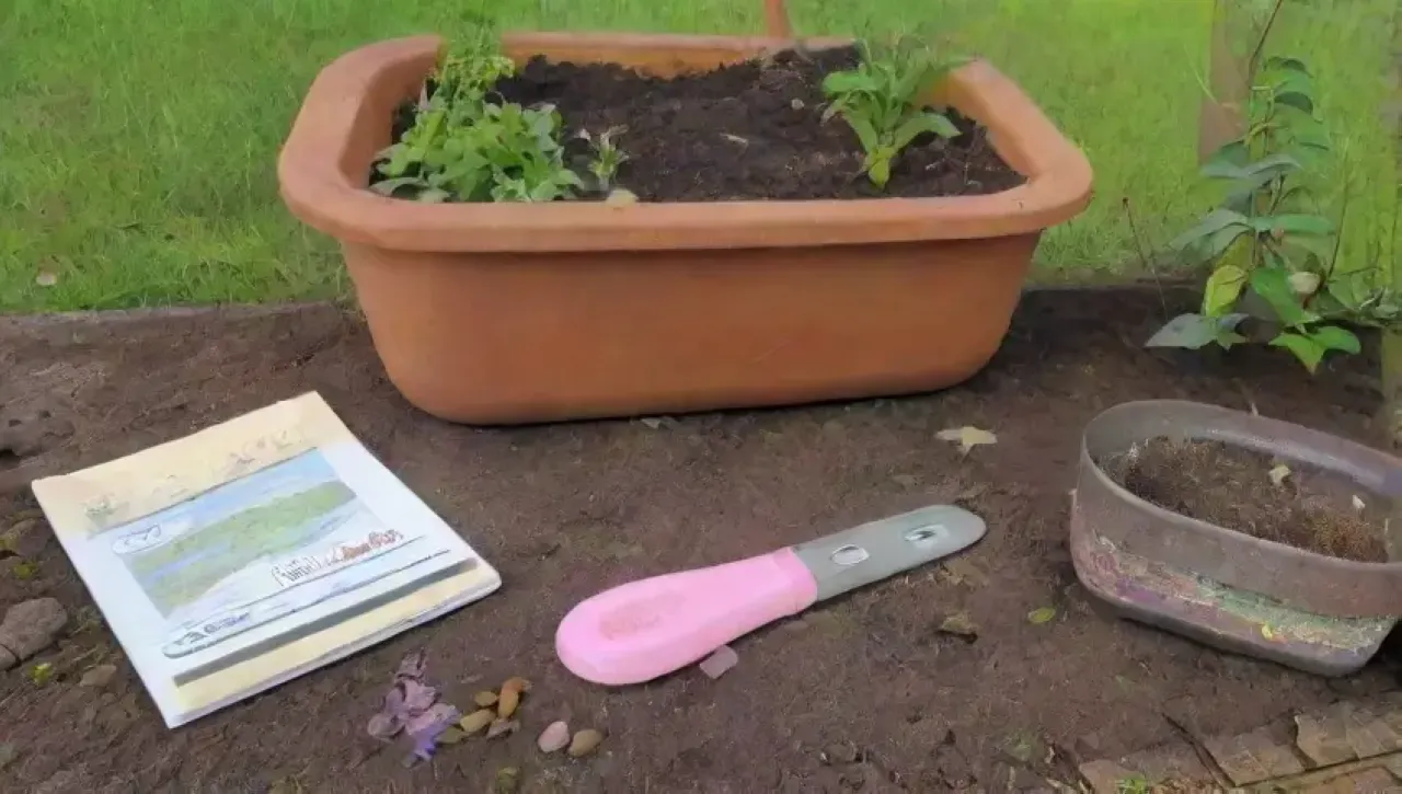 Un jardín vibrante lleno de vida y herramientas de cultivo