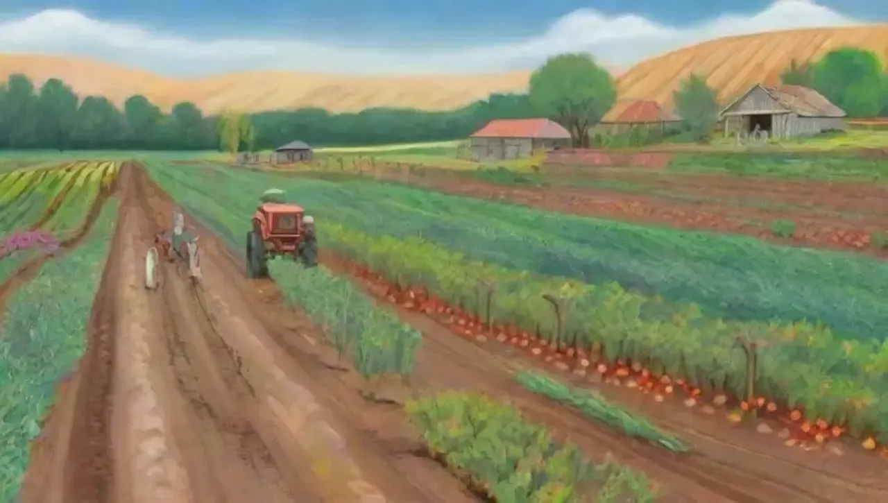 Un paisaje agrícola vibrante que muestra la armonía entre la naturaleza y la economía