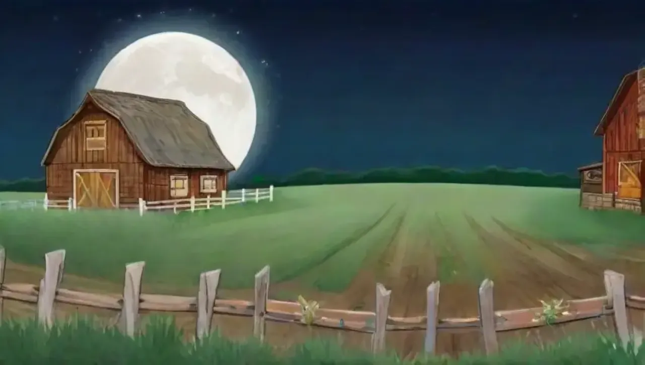 Una noche serena con luna llena ilumina un campo verde y vibrante, donde la naturaleza y la tradición se encuentran en armonía