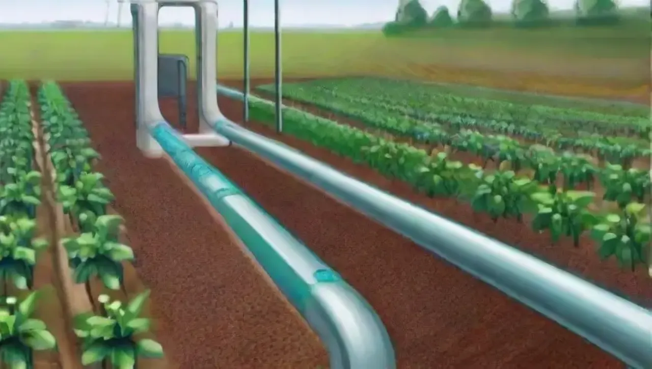 Campos verdes vibrantes con sistemas de riego eficientes y plantas florecientes