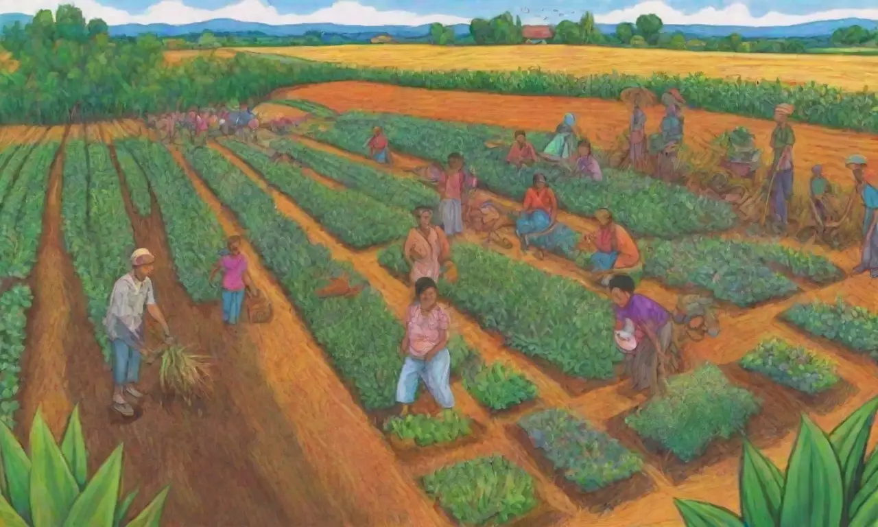 Colores vibrantes y diversidad en armonía cultural y agrícola