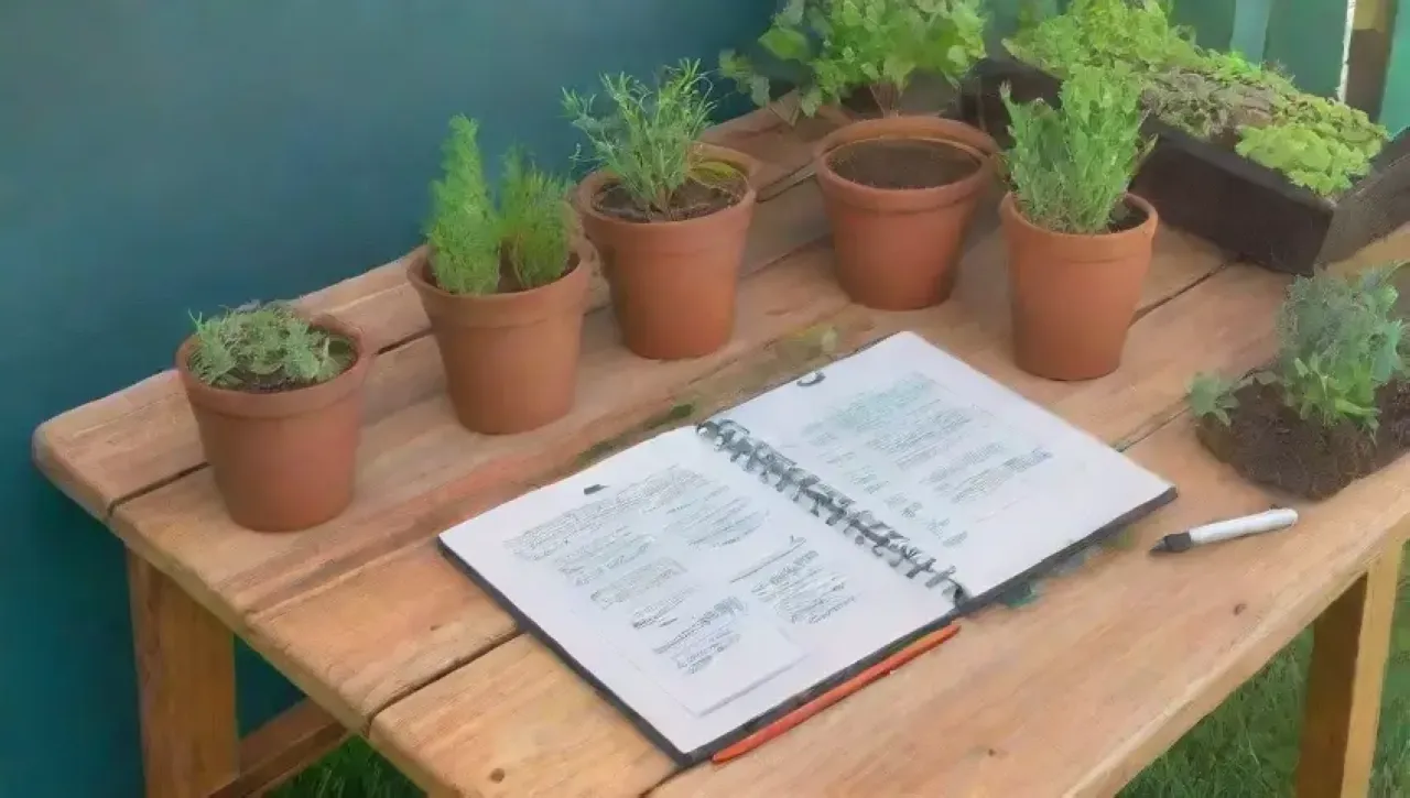 Un jardín vibrante con plantas, herramientas y un ambiente acogedor