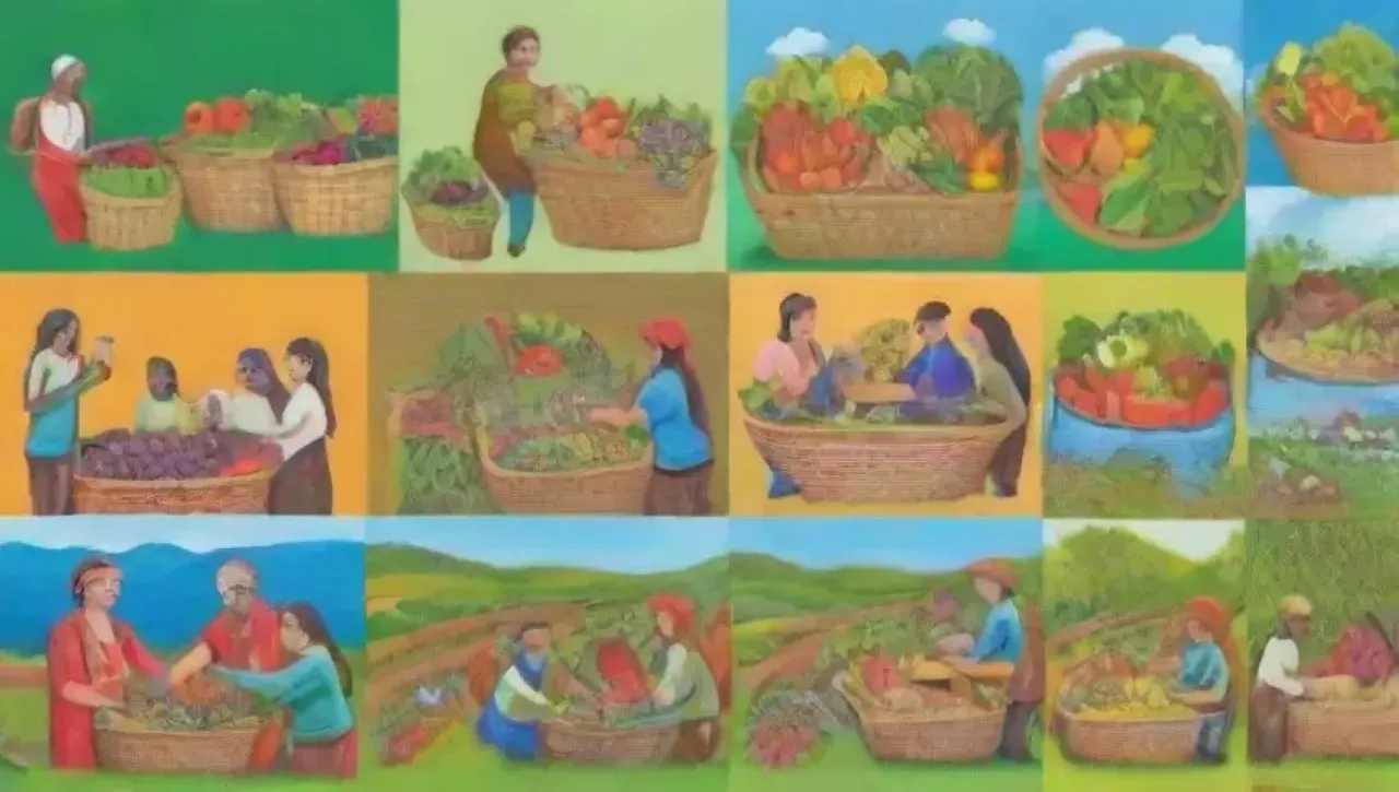 Un mercado vibrante y diverso celebra el comercio justo con productos frescos y sonrisas