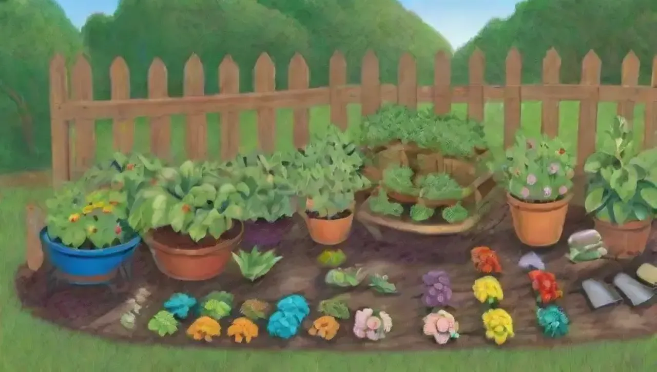 Un jardín vibrante con plantas verdes, flores coloridas y un ambiente armonioso