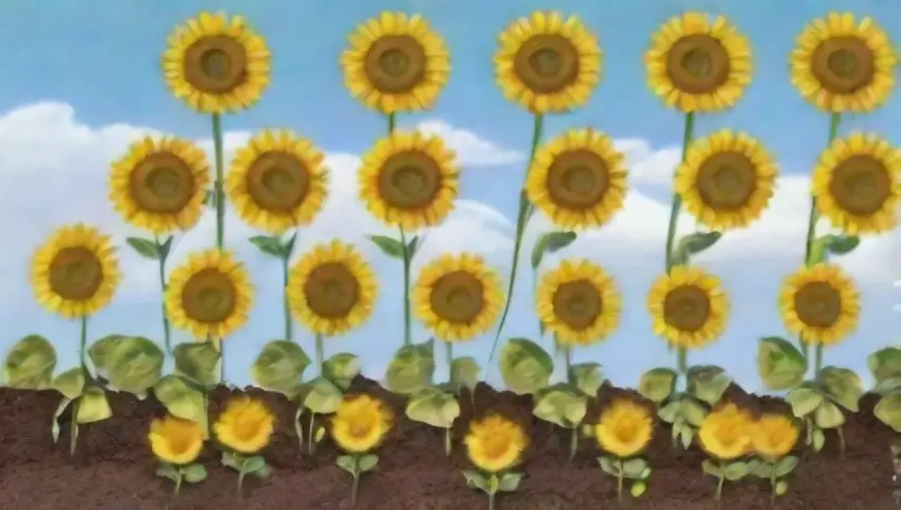 Campos de girasoles vibrantes bajo un cielo azul, con flores doradas y un ambiente lleno de vida