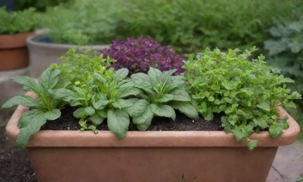 Jardín vibrante con hierbas y vegetales sanos