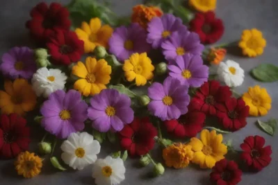Recetas simples con flores comestibles y frescos ingredientes coloridos