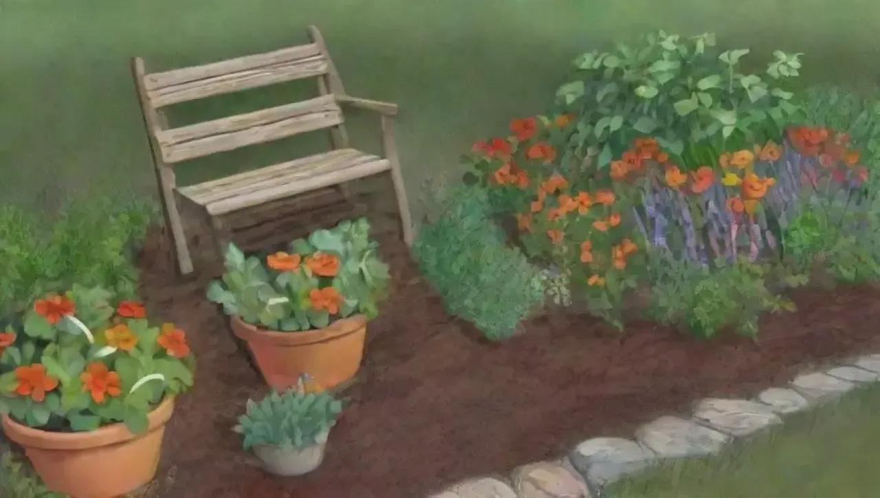 Un jardín otoñal vibrante lleno de colores, vida y armonía