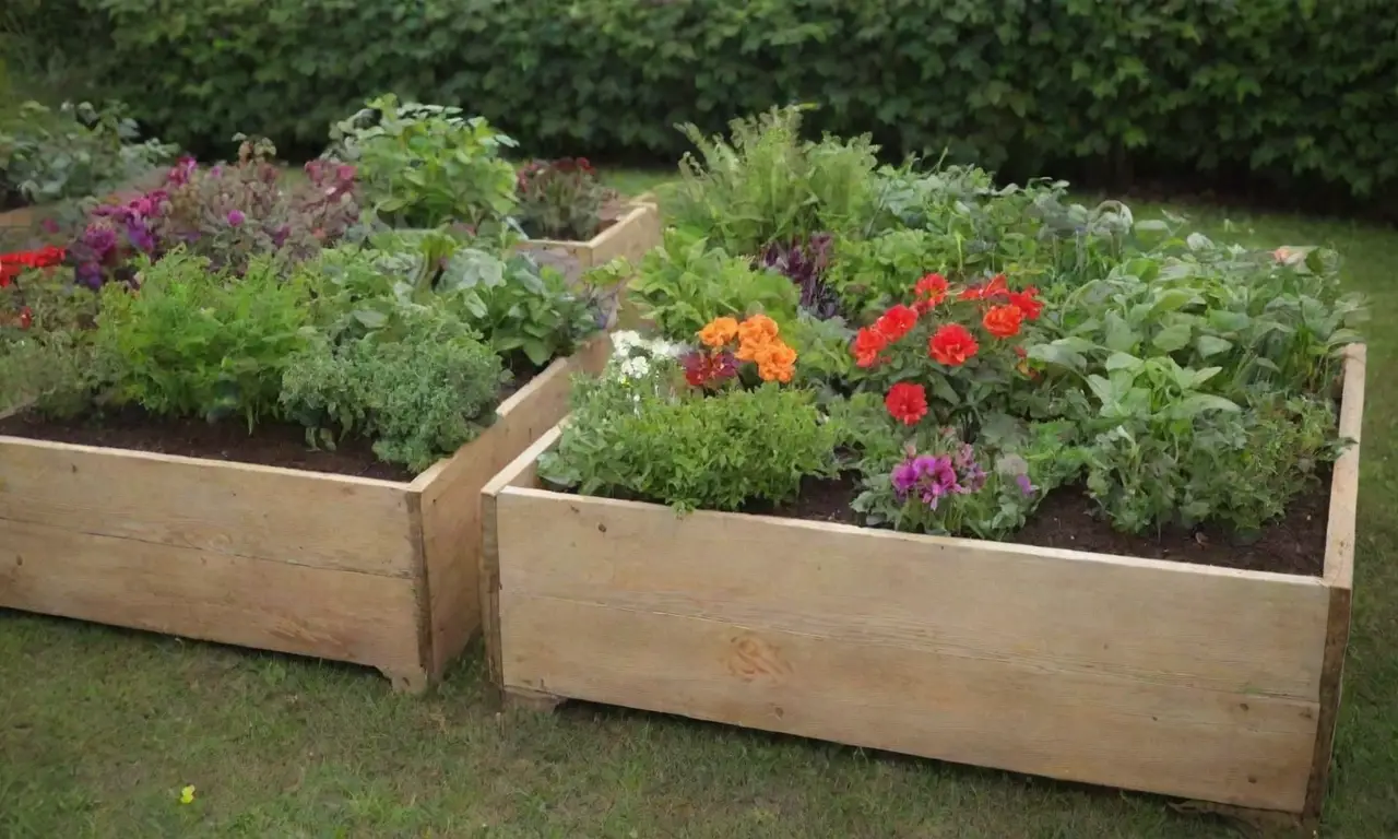 Cajas de madera con plantas vibrantes y diseño ecológico