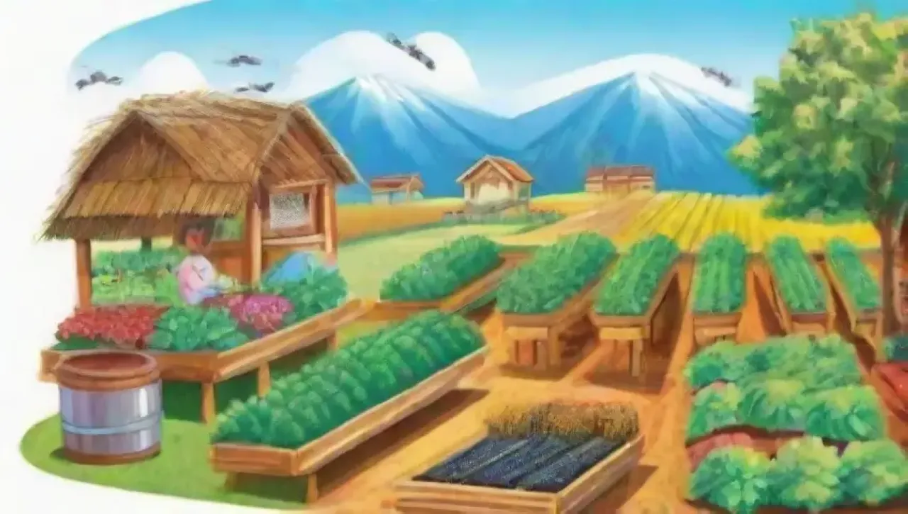 Campos verdes vibrantes con tecnología sostenible y comunidades agrícolas diversas