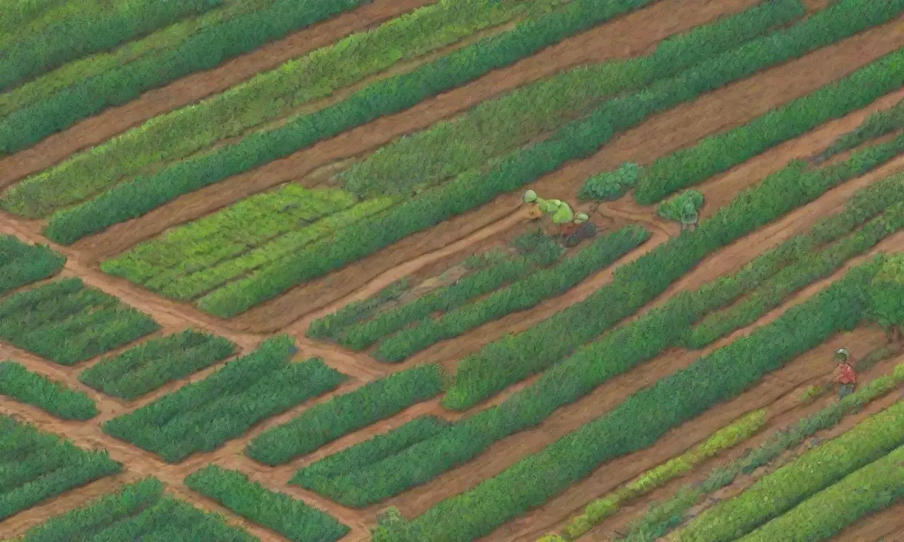 Campos verdes con cultivos diversos y sostenibles