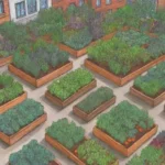Jardín urbano colorido con vegetales frescos y cocina creativa sostenible