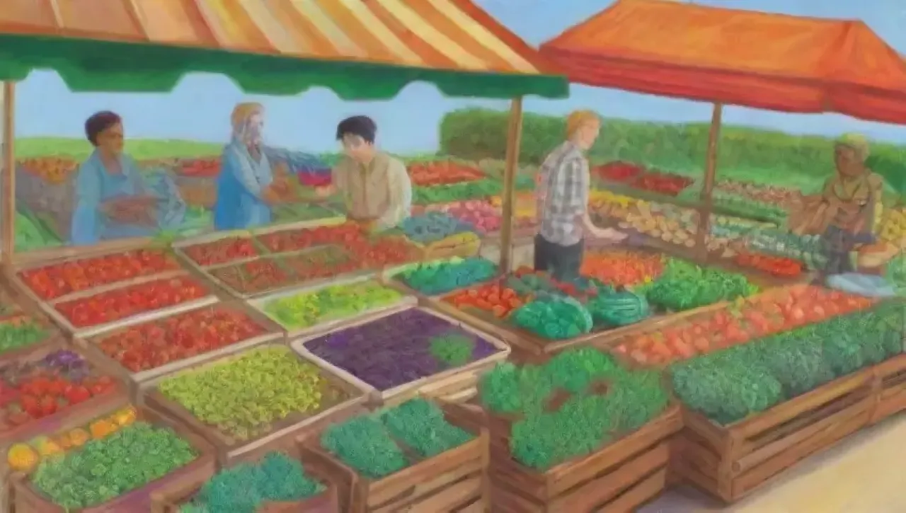 Un vibrante mercado agrícola refleja la conexión entre la comunidad y la sostenibilidad