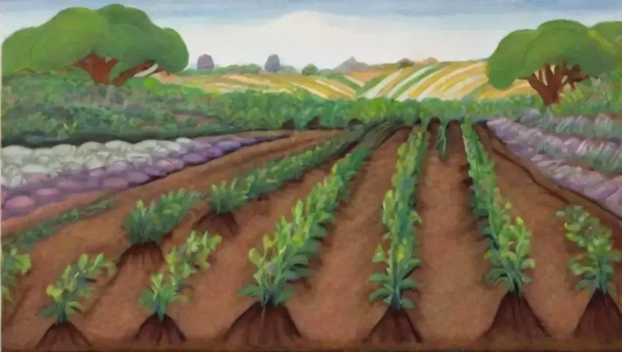 Un paisaje natural vibrante y armonioso con suelo fértil, plantas verdes y flores coloridas