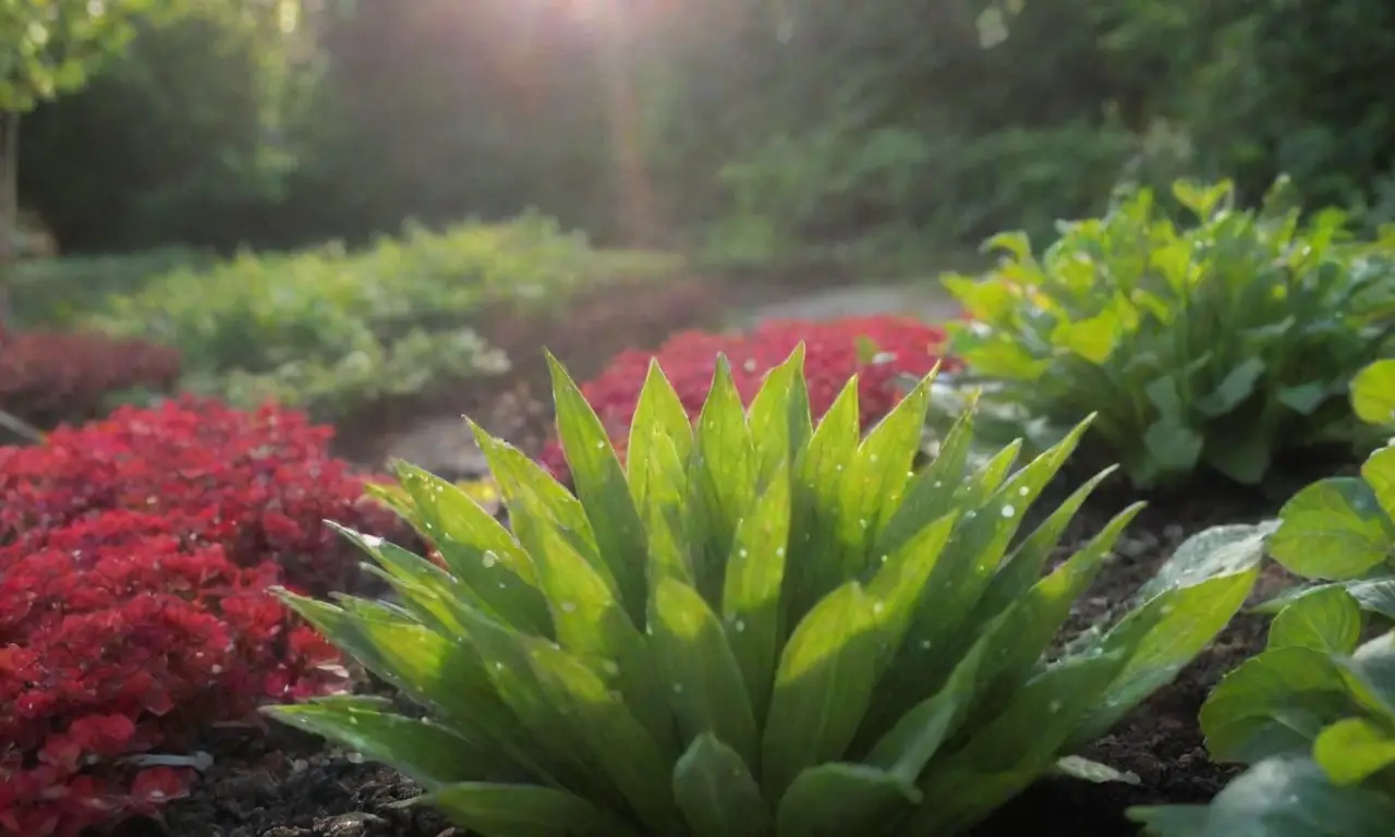Jardín colorido con riego eficiente y vegetales sostenibles