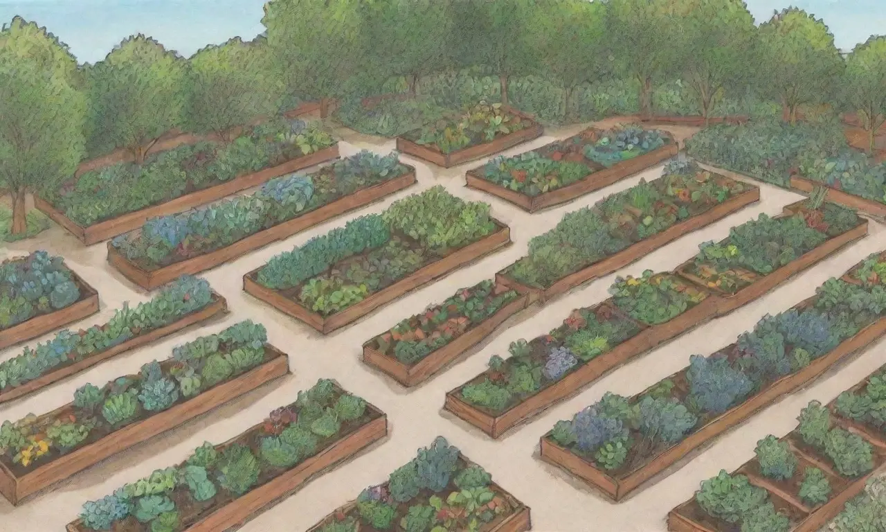 Diseño de huerto orgánico con camas elevadas, rotación de cultivos y prácticas sostenibles
