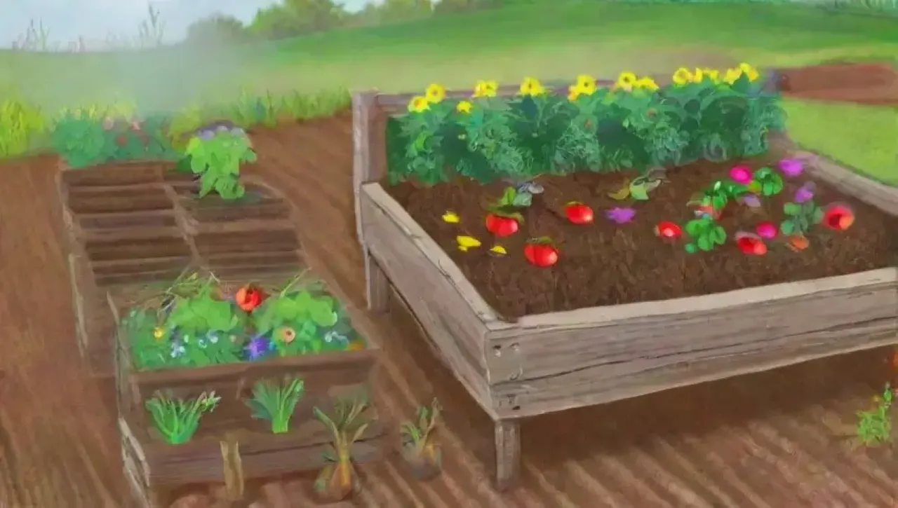 Un ecosistema vibrante y armonioso de campos verdes, vida diversa y cosechas abundantes