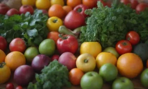 Comida saludable y creativa con vegetales y frutas frescas de agricultura sostenible