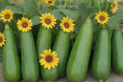 Zucchinis verdes brillantes en un jardín soleado y vibrante