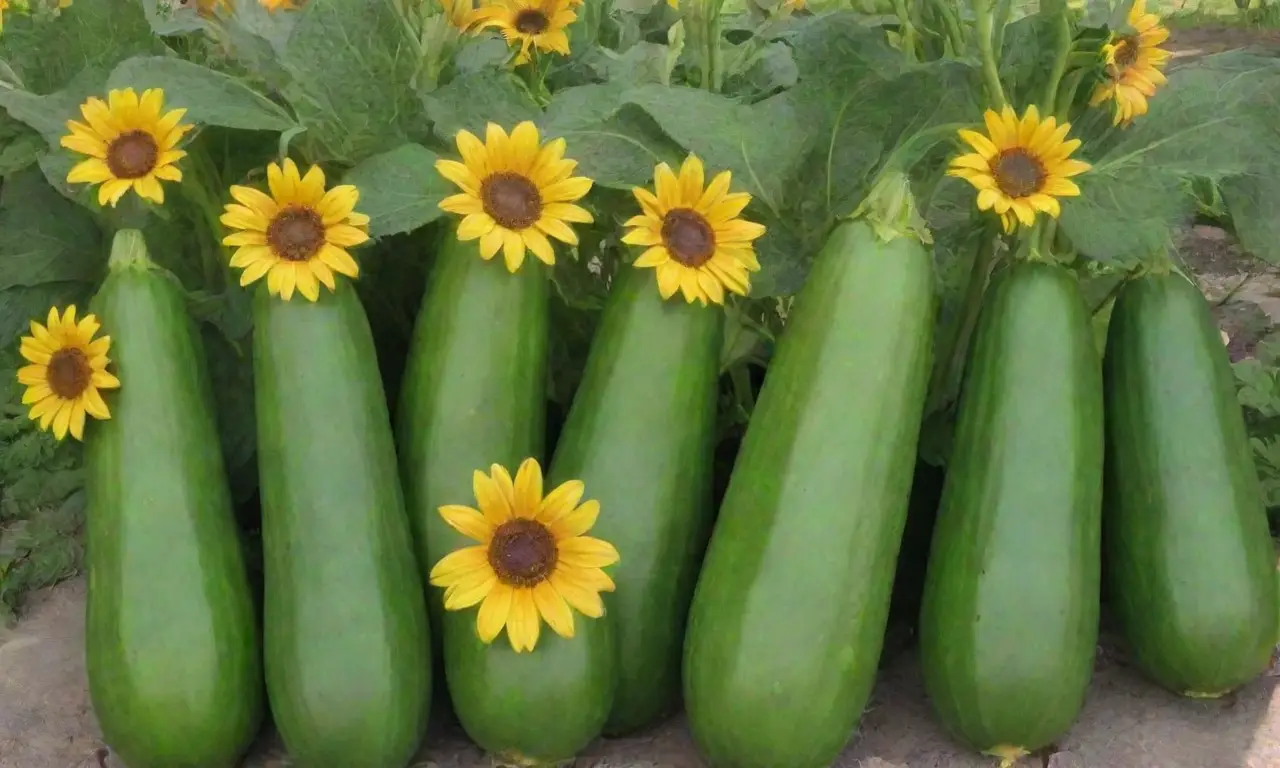 Zucchinis verdes brillantes en un jardín soleado y vibrante