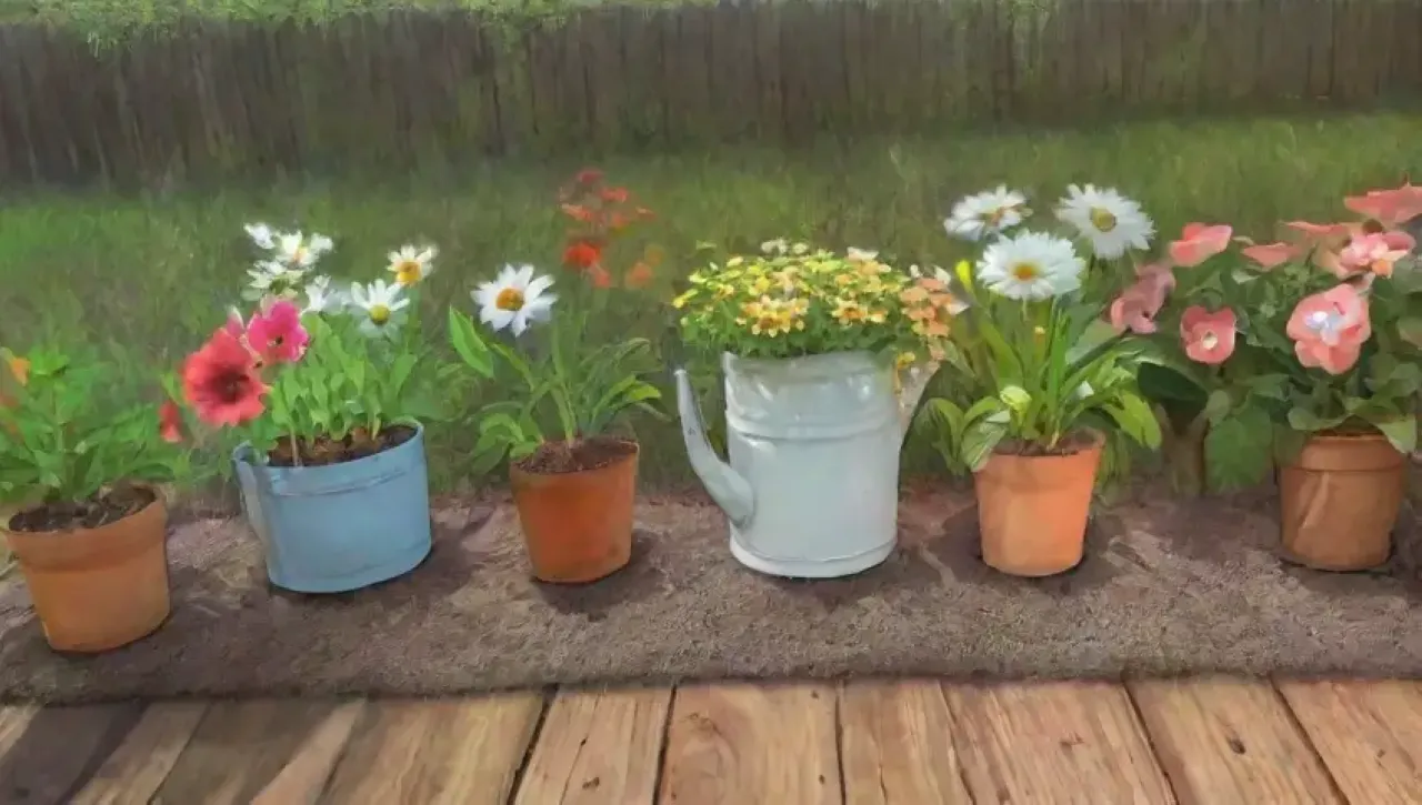 Un jardín vibrante con flores, plantas y la promesa de una cosecha abundante
