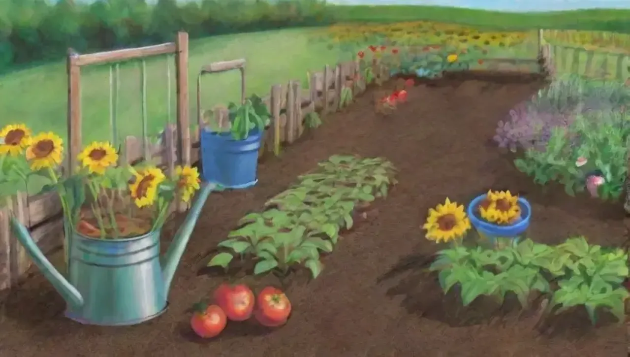 Un jardín vibrante y armonioso lleno de vida y color