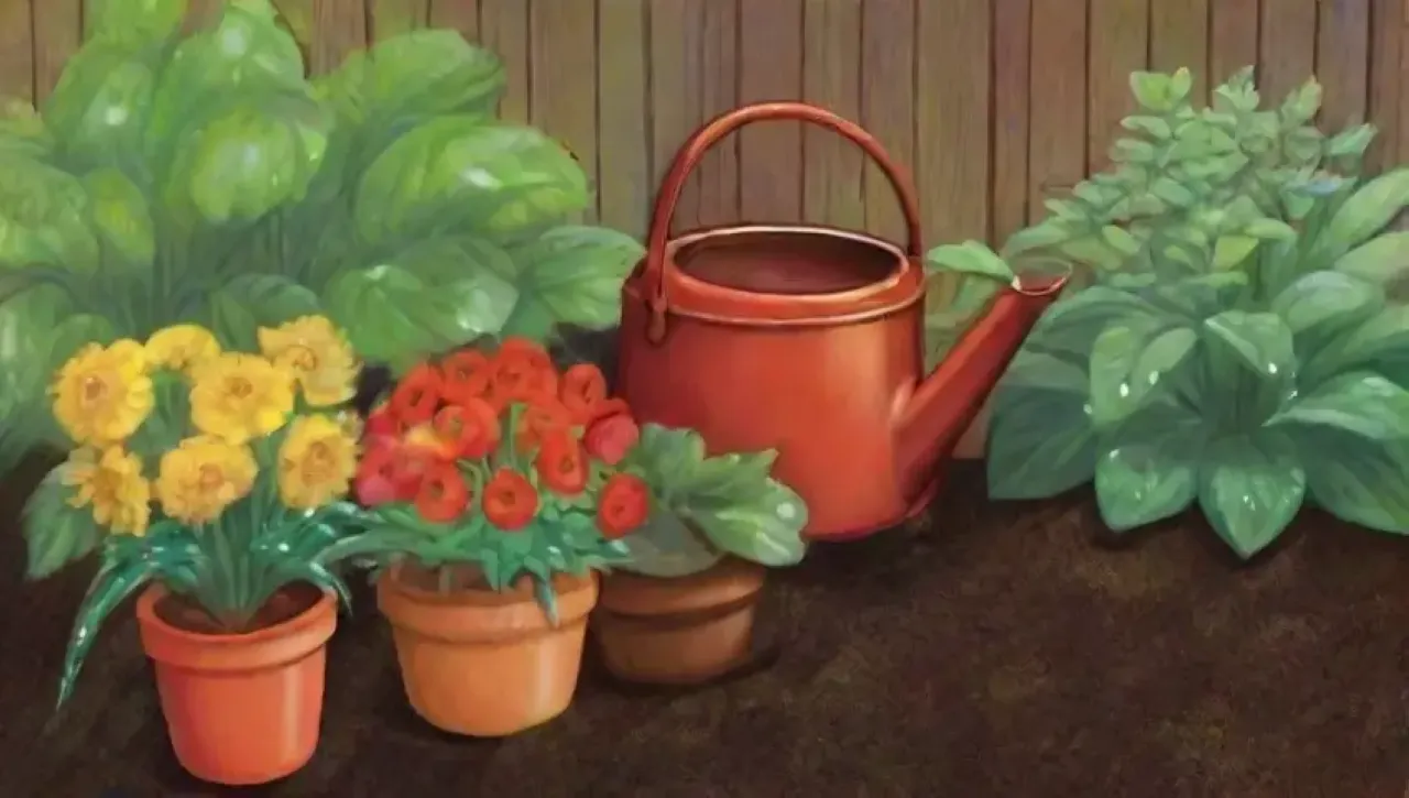 Un jardín vibrante y lleno de vida con plantas, flores, agua y armonía natural