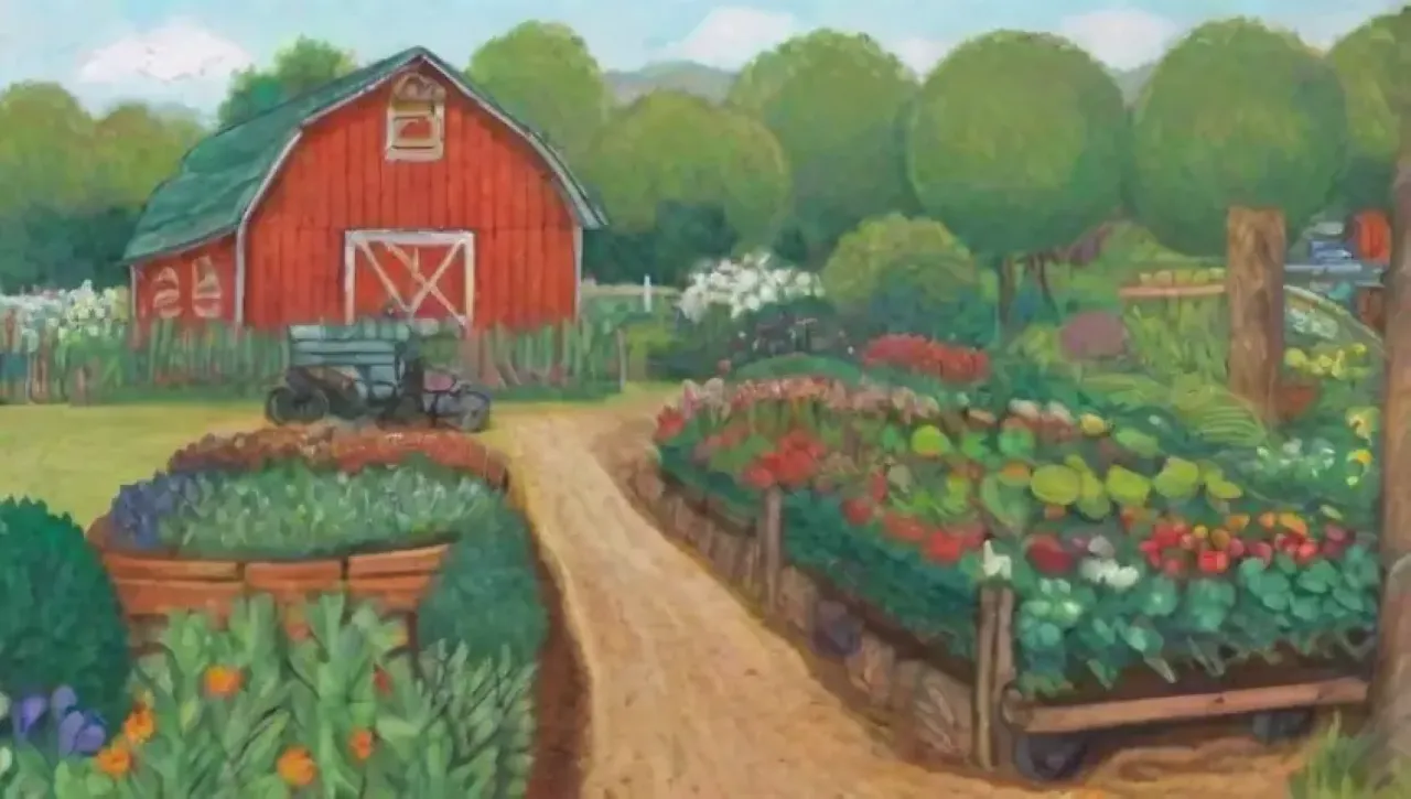 Un jardín vibrante y armonioso que refleja la belleza de la agricultura sostenible