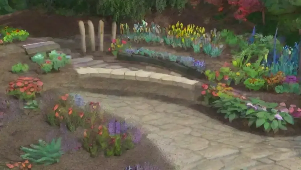 Un jardín vibrante y armonioso lleno de vida y belleza natural