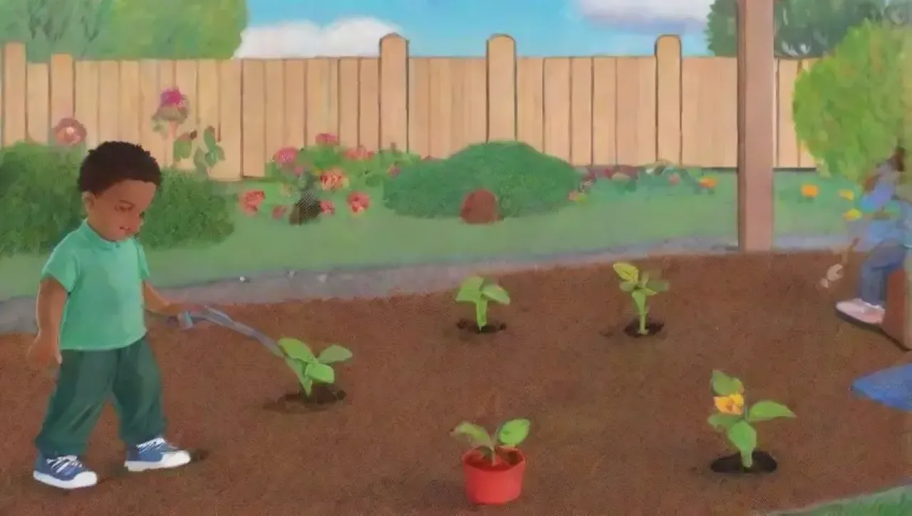 Un aula al aire libre llena de niños felices aprendiendo sobre la naturaleza