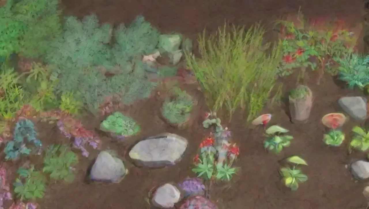 Un jardín vibrante y sereno lleno de vida y color