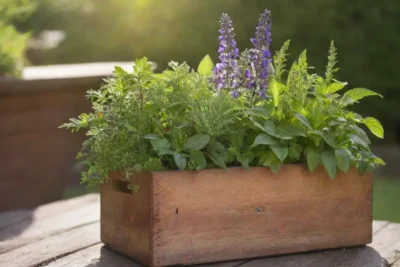 Jardín vibrante de hierbas medicinales en un entorno armonioso