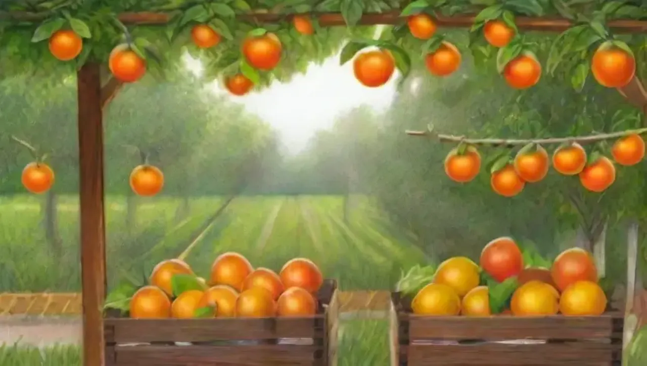 Un ambiente alegre y vibrante con naranjas frescas y una familia disfrutando de saludables snacks