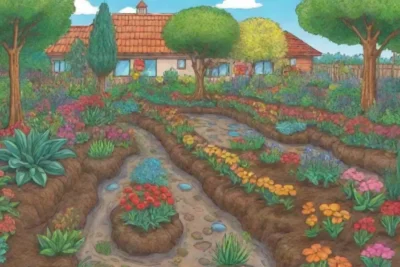 Jardín hermoso con flores vibrantes y suelo rico para un ecosistema próspero