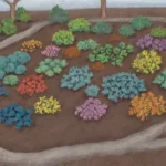 Jardín colorido cubierto de escarcha