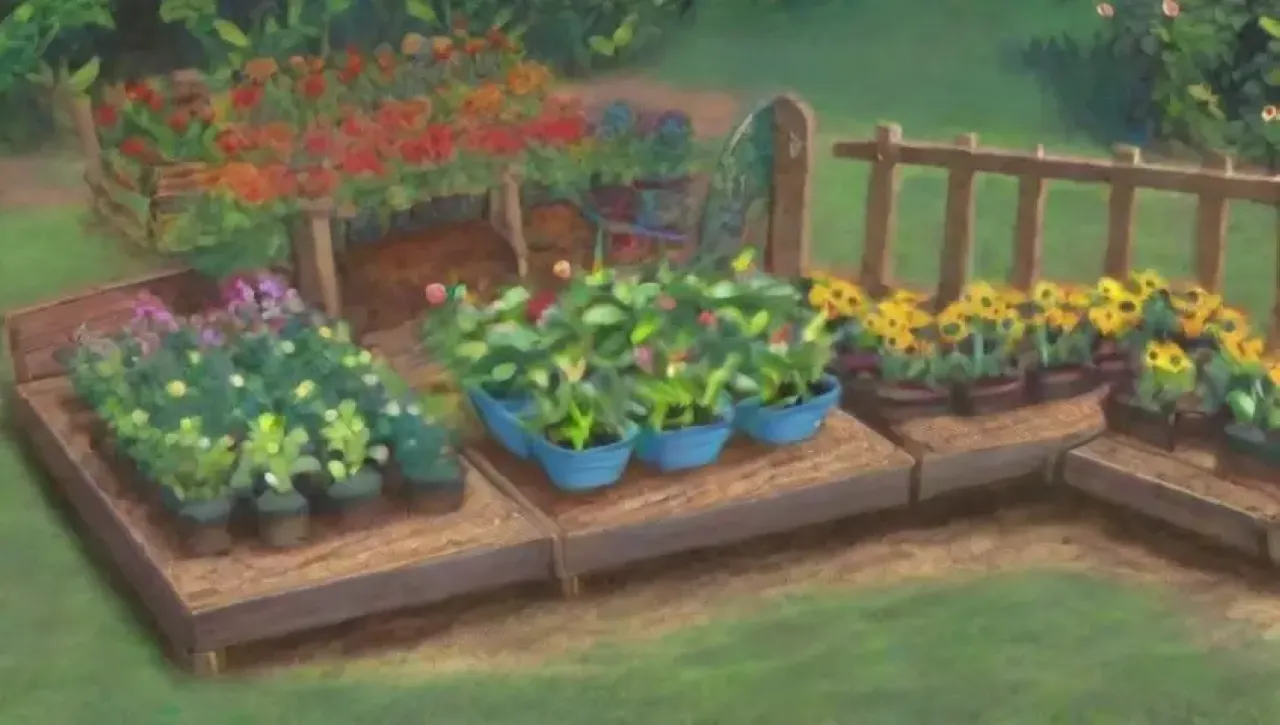 Un jardín vibrante lleno de vida, colores y actividad