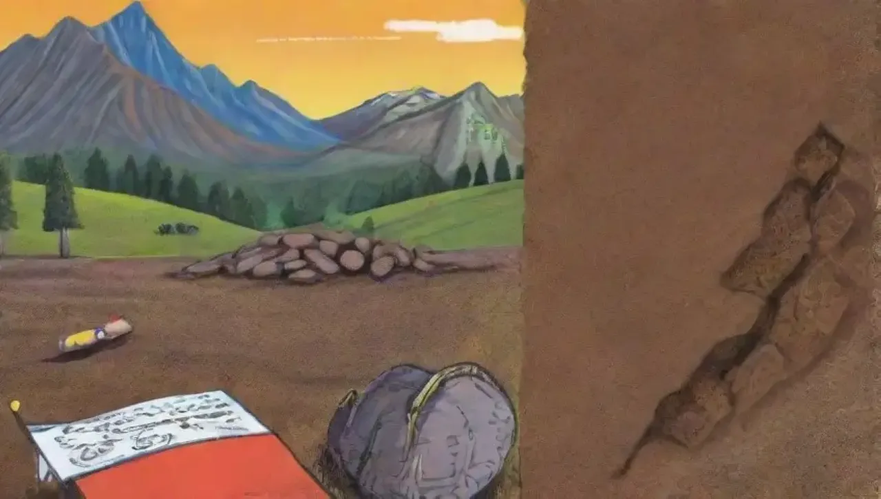 Un paisaje vibrante con un geólogo y un grupo de ingenieros trabajando en el análisis del suelo