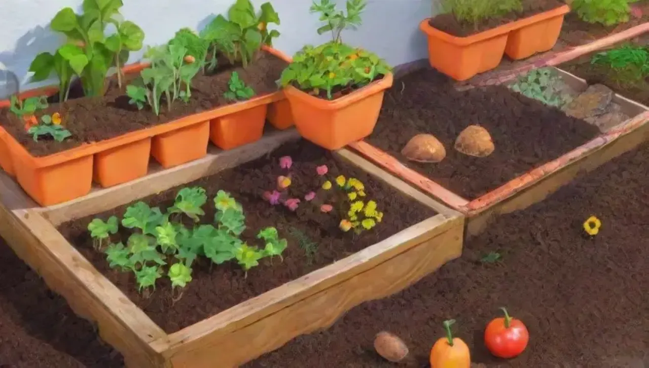 Un jardín vibrante y sostenible lleno de vida y comunidad