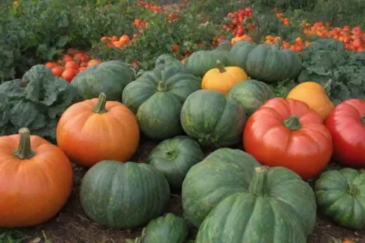 Cosechas de otoño y colores vibrantes en jardines orgánicos