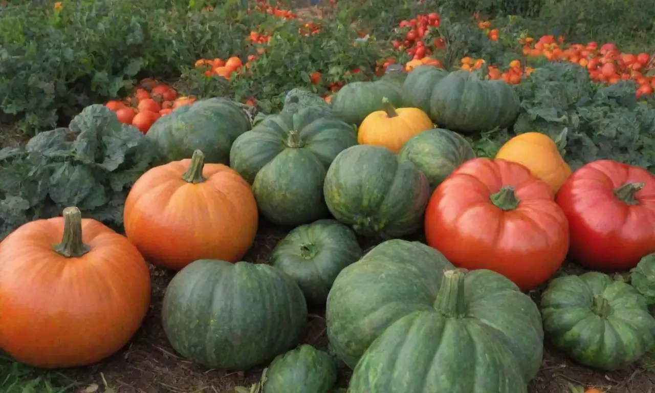Cosechas de otoño y colores vibrantes en jardines orgánicos