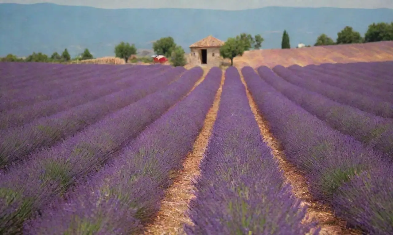 Campos de lavanda con colores vibrantes y un ambiente tranquilo