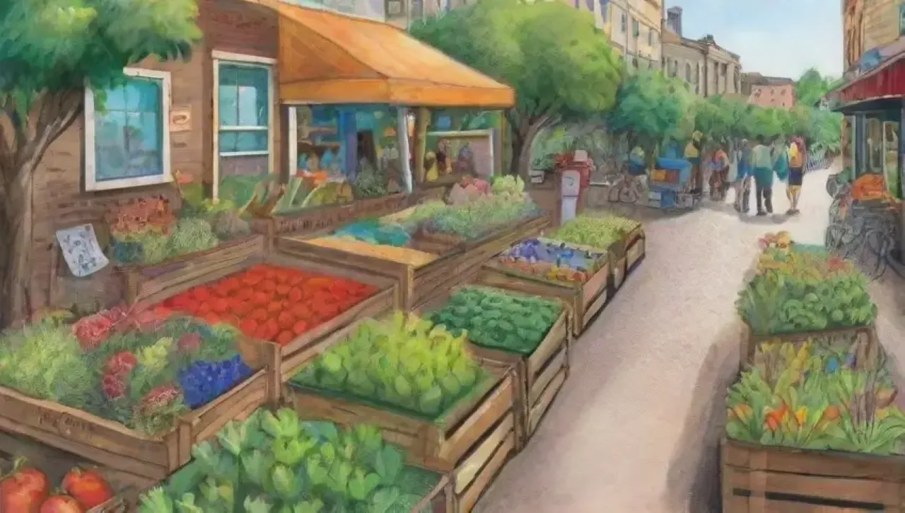 Jardines urbanos vibrantes y mercados de agricultores llenos de vida y sostenibilidad