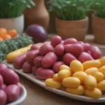 Escena de jardín vibrante con ingredientes frescos y un ambiente alegre