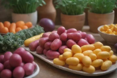 Escena de jardín vibrante con ingredientes frescos y un ambiente alegre