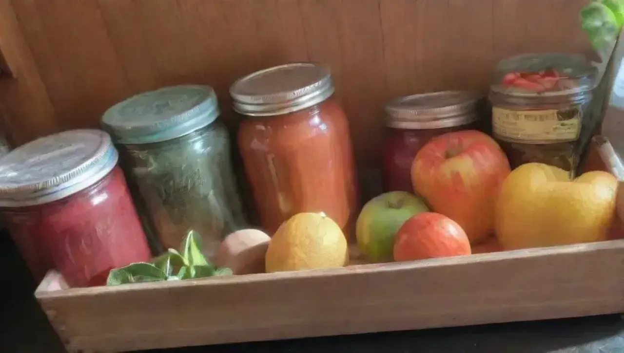 Una cocina acogedora llena de frutas vibrantes y elementos rústicos