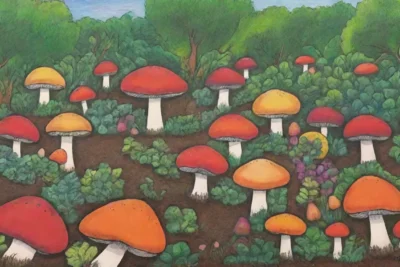 Jardín urbano sostenido con cultivos de setas y participación comunitaria