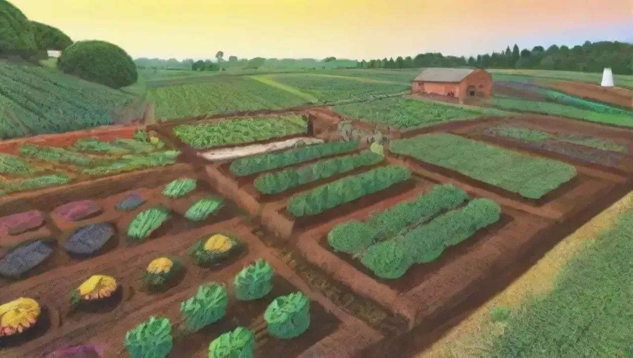 Campos verdes y vibrantes bajo un cielo azul, donde la agricultura sostenible florece