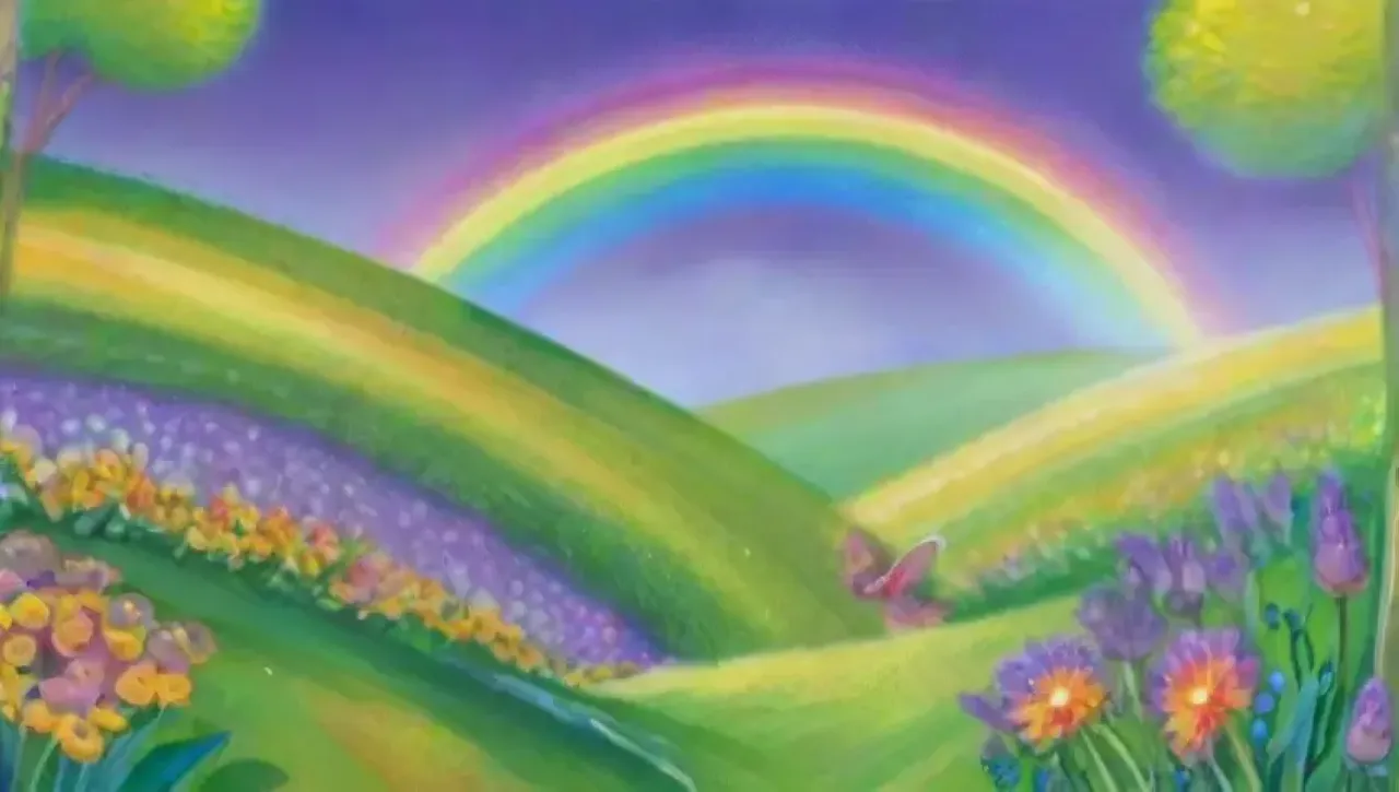 Un paisaje sereno y vibrante lleno de vida y color